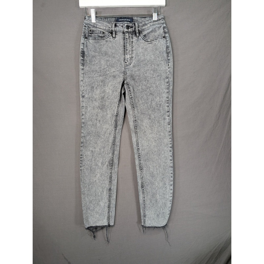 Calvin Klein Jeans Womens High Rise Skinny Ankle Acid Wash Gray Denim Size 26